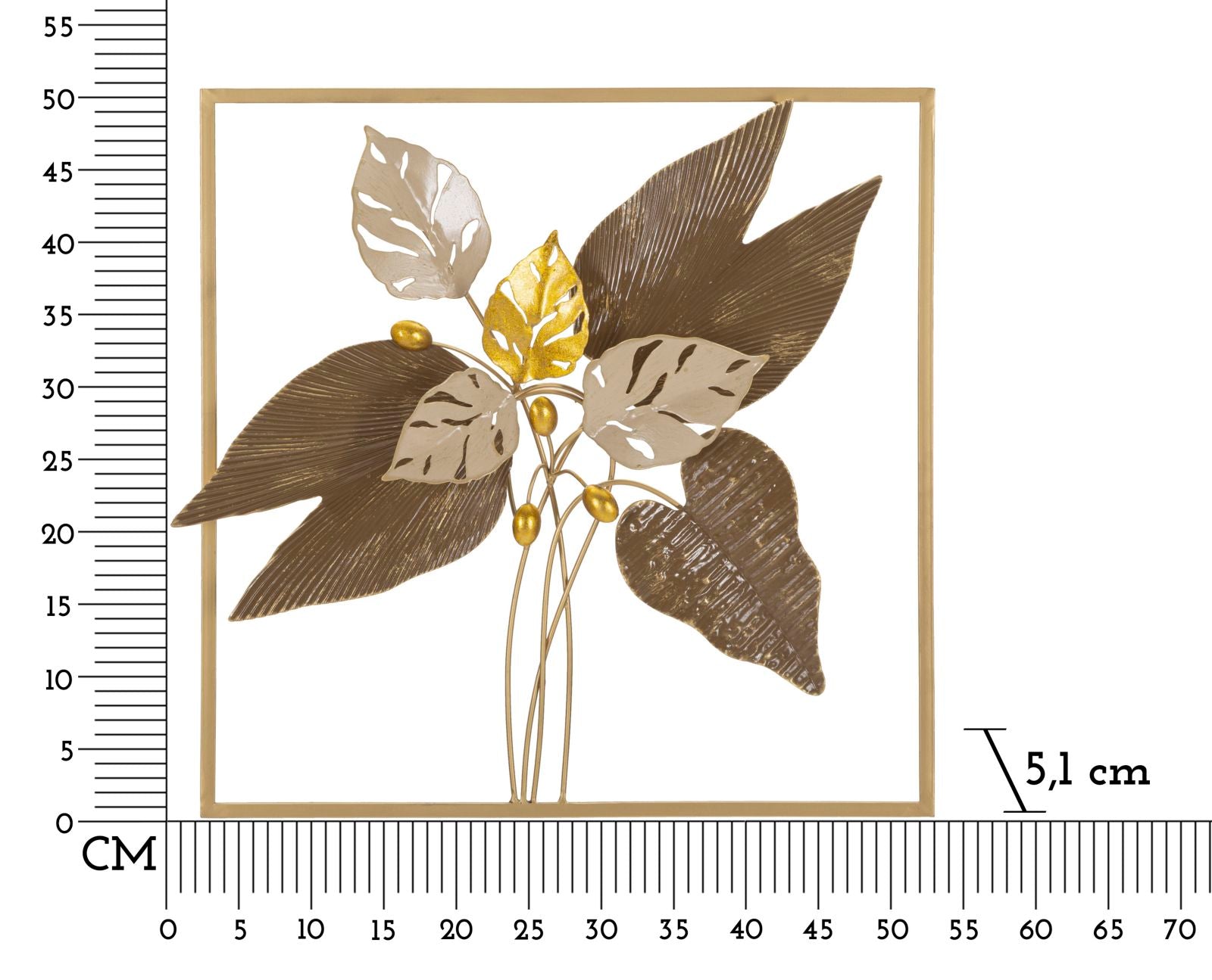 Pannello Decorativo da Parete in Metallo con Design Foglie Eleganti cm 50,2x5,1x50,2
