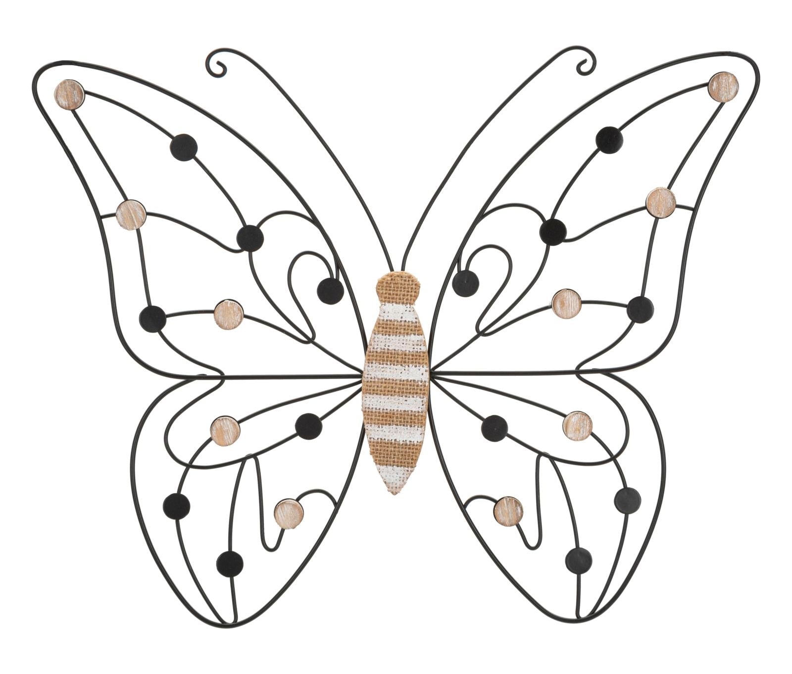 Pannello Decorativo in Ferro e Legno a Forma di Farfalla 39,5x1,5x33,5 cm