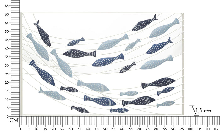 Pannello Decorativo Murale Pesci in Metallo 3D cm 96,5x1,5x61