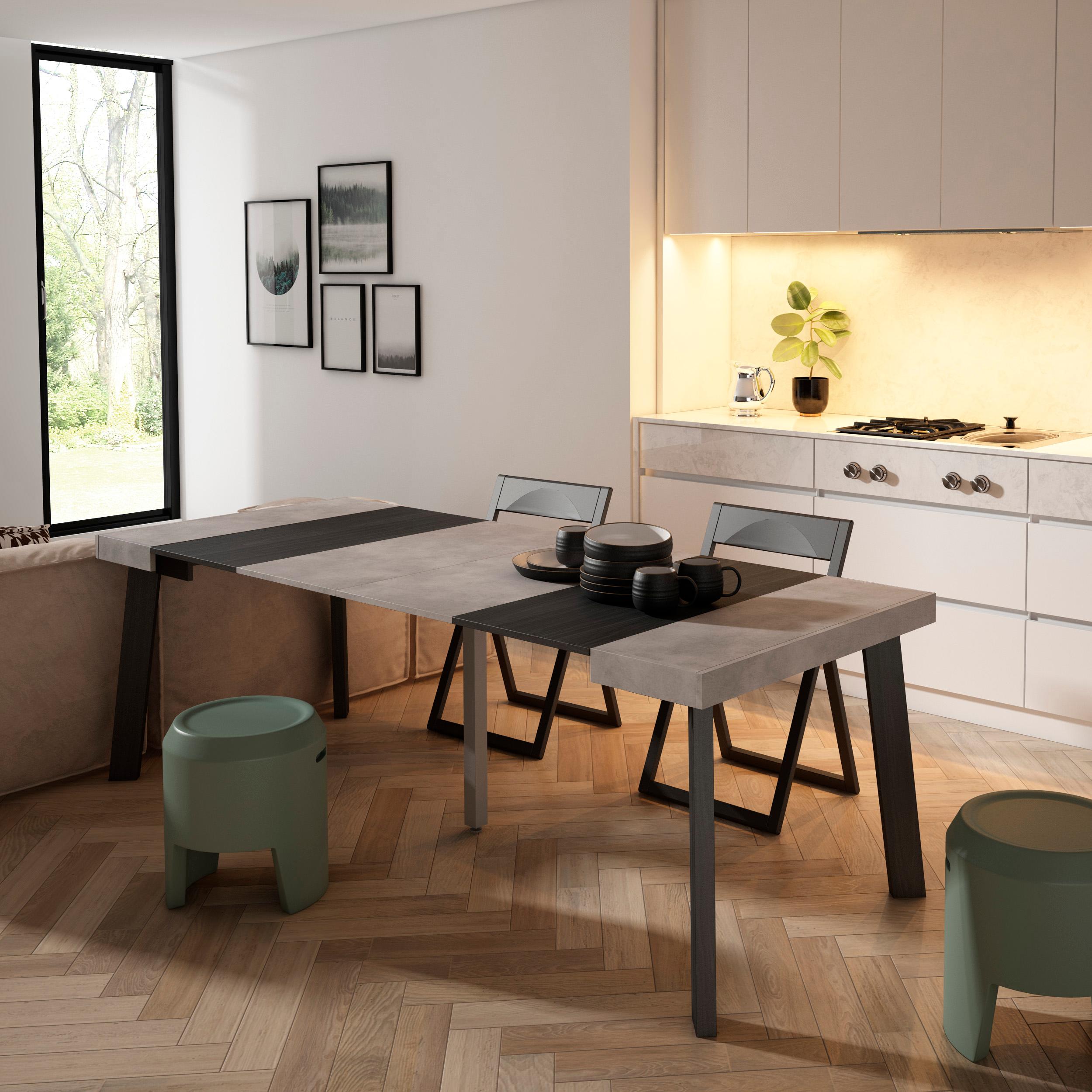 Consolle allungabile, 222x90x73cm, Per 10 persone, Gambe in legno, grigio cemento RF3071