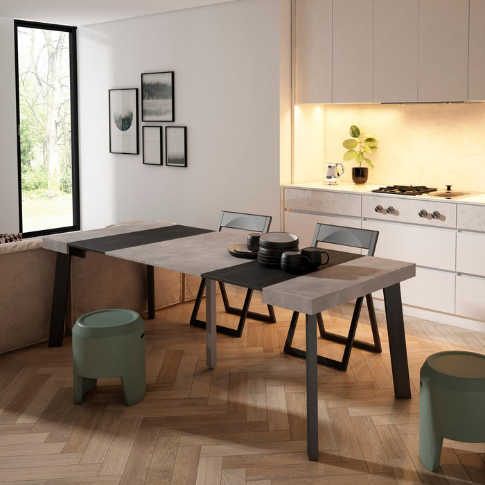 Consolle allungabile, 222x90x73cm, Per 10 persone, Gambe in legno, grigio cemento RF3071