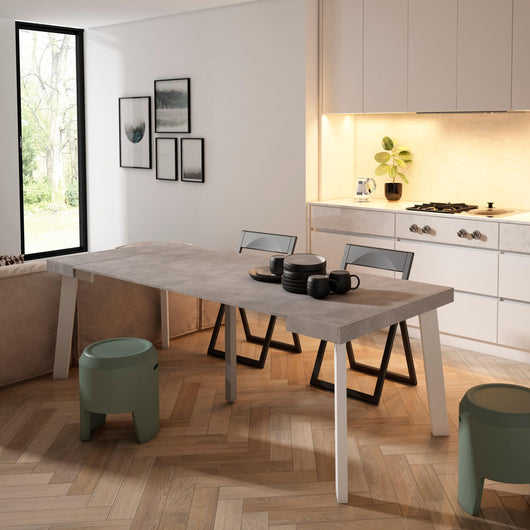 Consolle allungabile, 222x90x73cm, Per 10 persone, Gambe in legno, grigio cemento RF3014