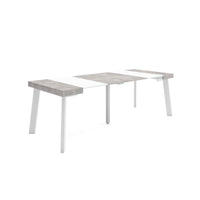 Consolle allungabile, 222x90x73cm, Per 10 persone, Gambe in legno, Bianco e grigio cemento RF3016