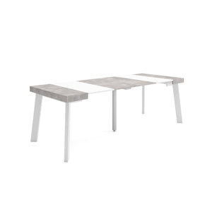 Consolle allungabile, 222x90x73cm, Per 10 persone, Gambe in legno, Bianco e grigio cemento RF3016