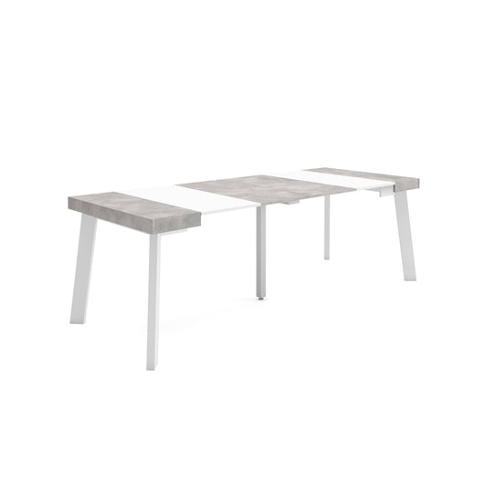 Consolle allungabile, 222x90x73cm, Per 10 persone, Gambe in legno, Bianco e grigio cemento RF3016