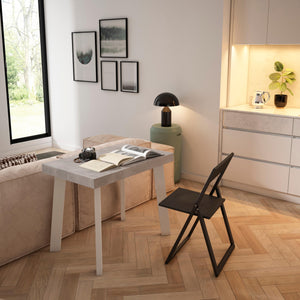 Consolle allungabile, 222x90x73cm, Per 10 persone, Gambe in legno, Bianco e grigio cemento RF3016