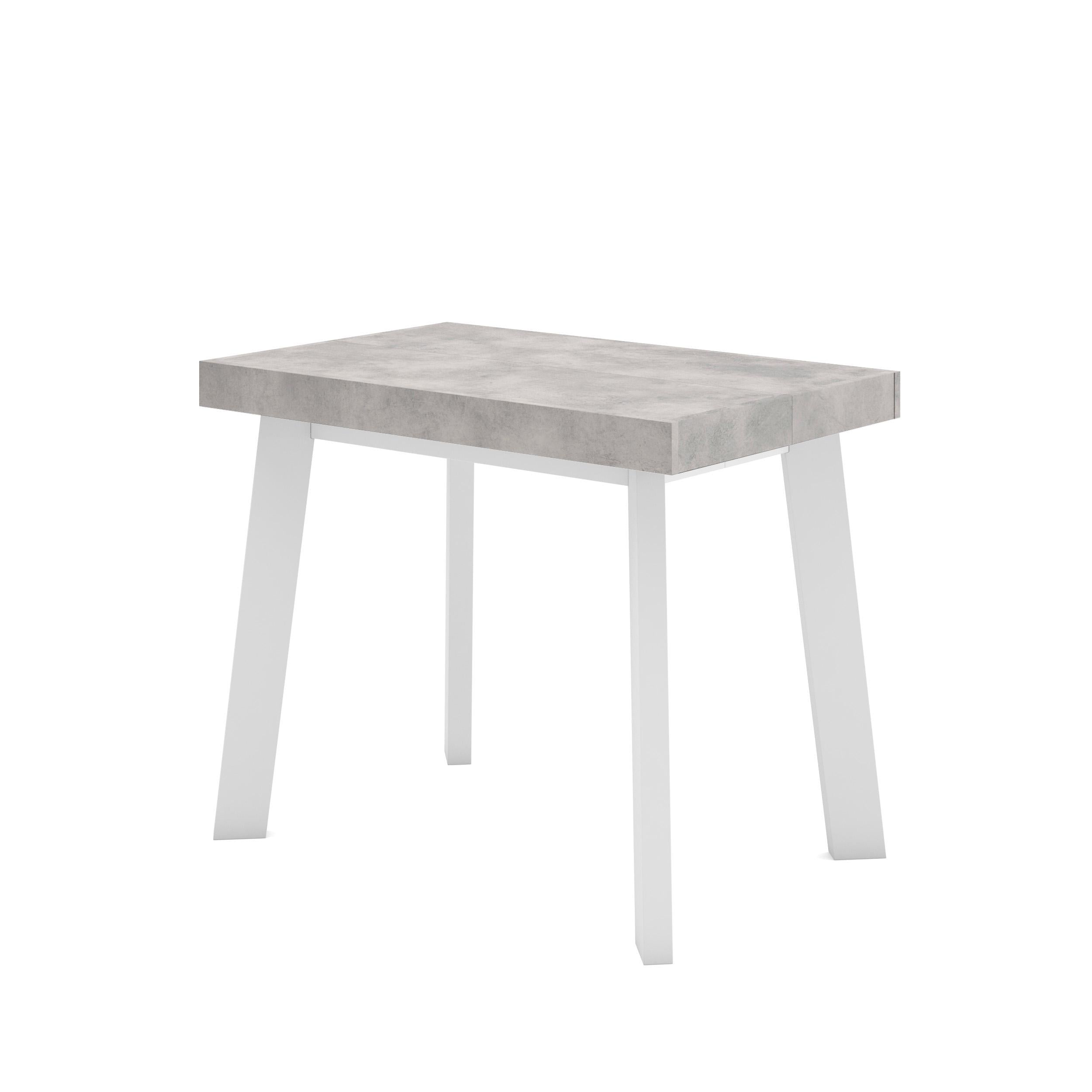 Consolle allungabile, 222x90x73cm, Per 10 persone, Gambe in legno, Bianco e grigio cemento RF3016