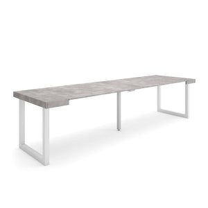 Consolle allungabile, 302x90x73cm, Per 14 persone, Gambe in legno, grigio cemento RF2964