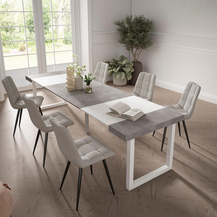 Consolle allungabile, 302x90x73cm, Per 14 persone, Gambe in legno, grigio cemento RF2966