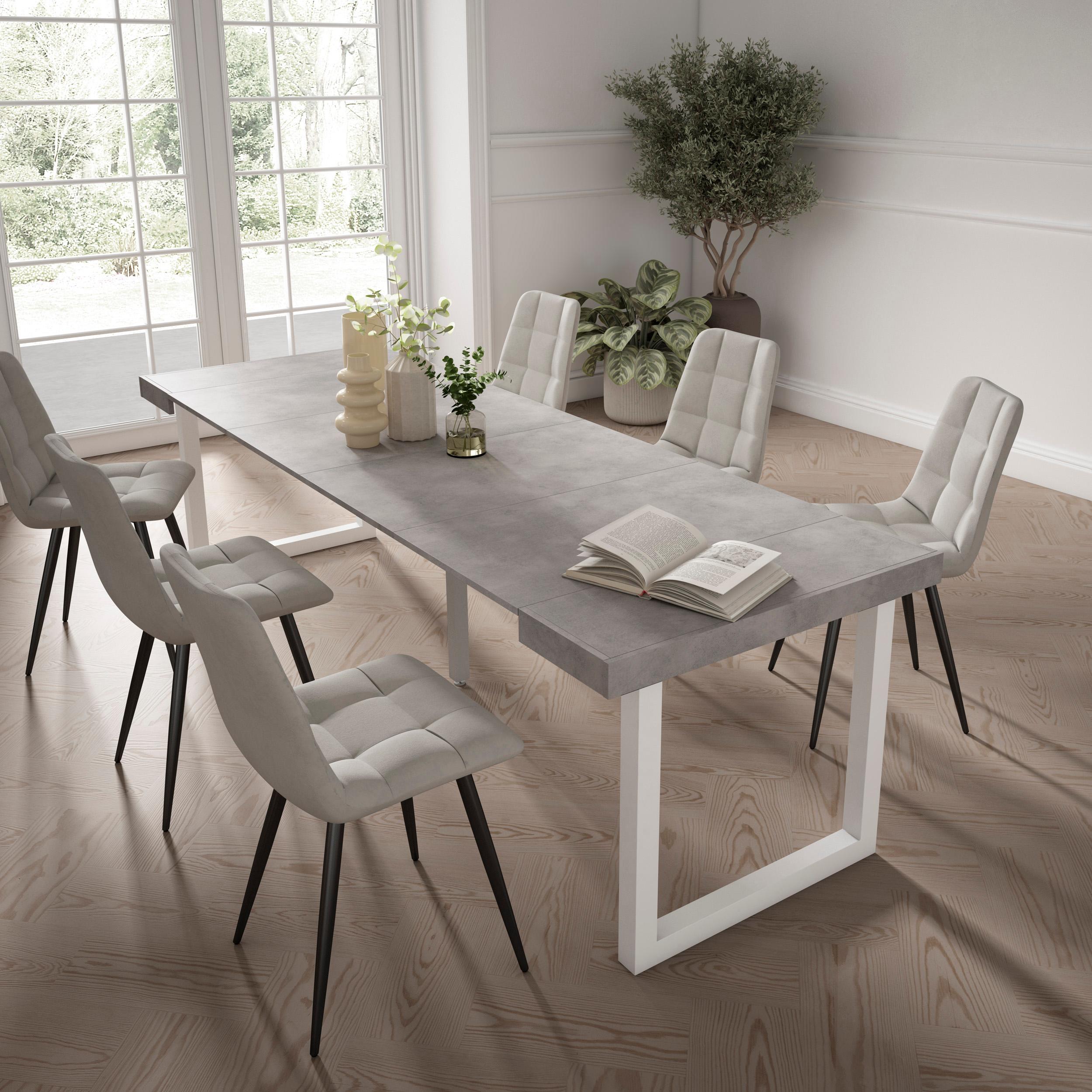 Consolle allungabile, 262x90x73cm, Per 12 persone, Gambe in legno, grigio cemento RF2980