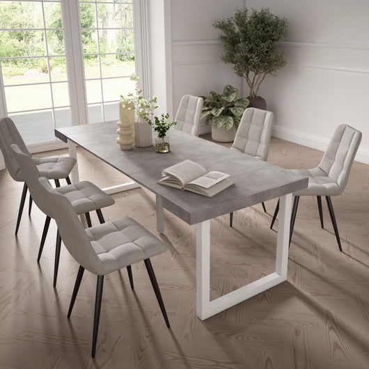 Consolle allungabile, 222x90x73cm, Per 10 persone, Gambe in legno, grigio cemento RF2972