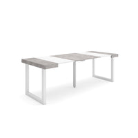 Consolle allungabile, 222x90x73cm, Per 10 persone, Gambe in legno, Bianco e grigio cemento RF2974