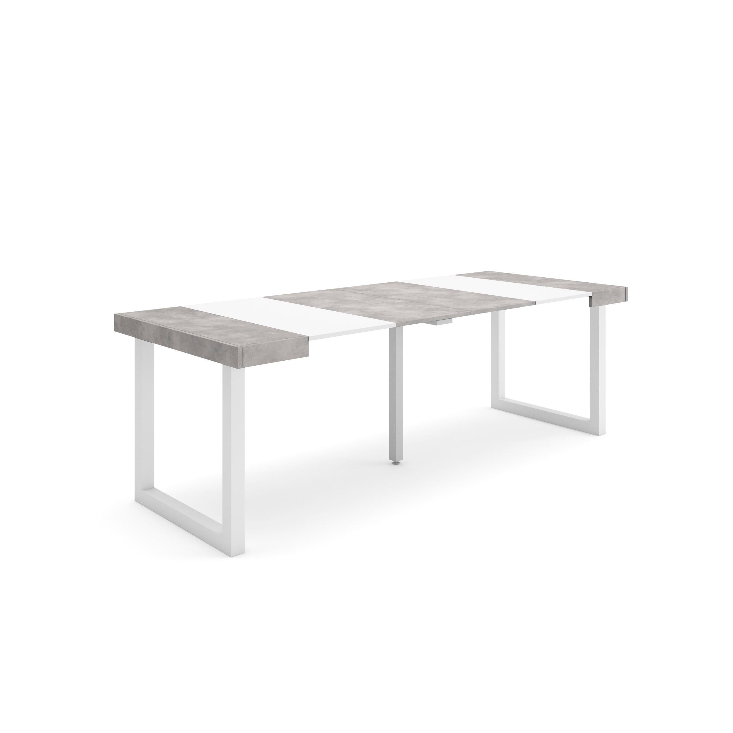 Consolle allungabile, 222x90x73cm, Per 10 persone, Gambe in legno, Bianco e grigio cemento RF2974