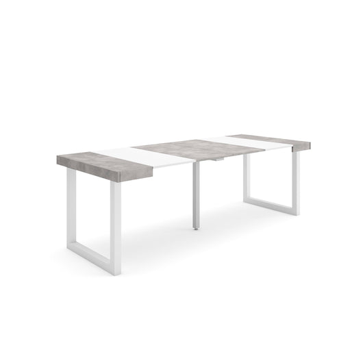 Consolle allungabile, 222x90x73cm, Per 10 persone, Gambe in legno, Bianco e grigio cemento RF2974