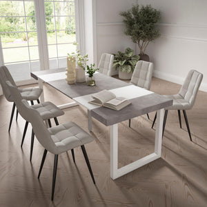 Consolle allungabile, 222x90x73cm, Per 10 persone, Gambe in legno, Bianco e grigio cemento RF2974