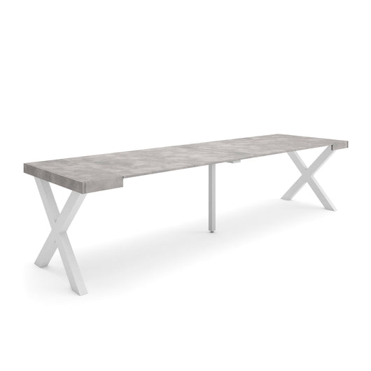 Consolle allungabile, 58 fino 302x90x73cm, Per 14 persone, Gambe in legno, grigio cemento RF2827