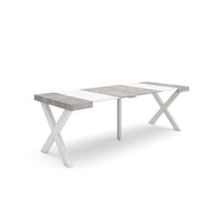 Consolle allungabile, 58 fino 222x90x73cm, Per 10 persone, Gambe in legno, Bianco e grigio cemento RF2795