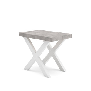 Consolle allungabile, 58 fino 222x90x73cm, Per 10 persone, Gambe in legno, Bianco e grigio cemento RF2795