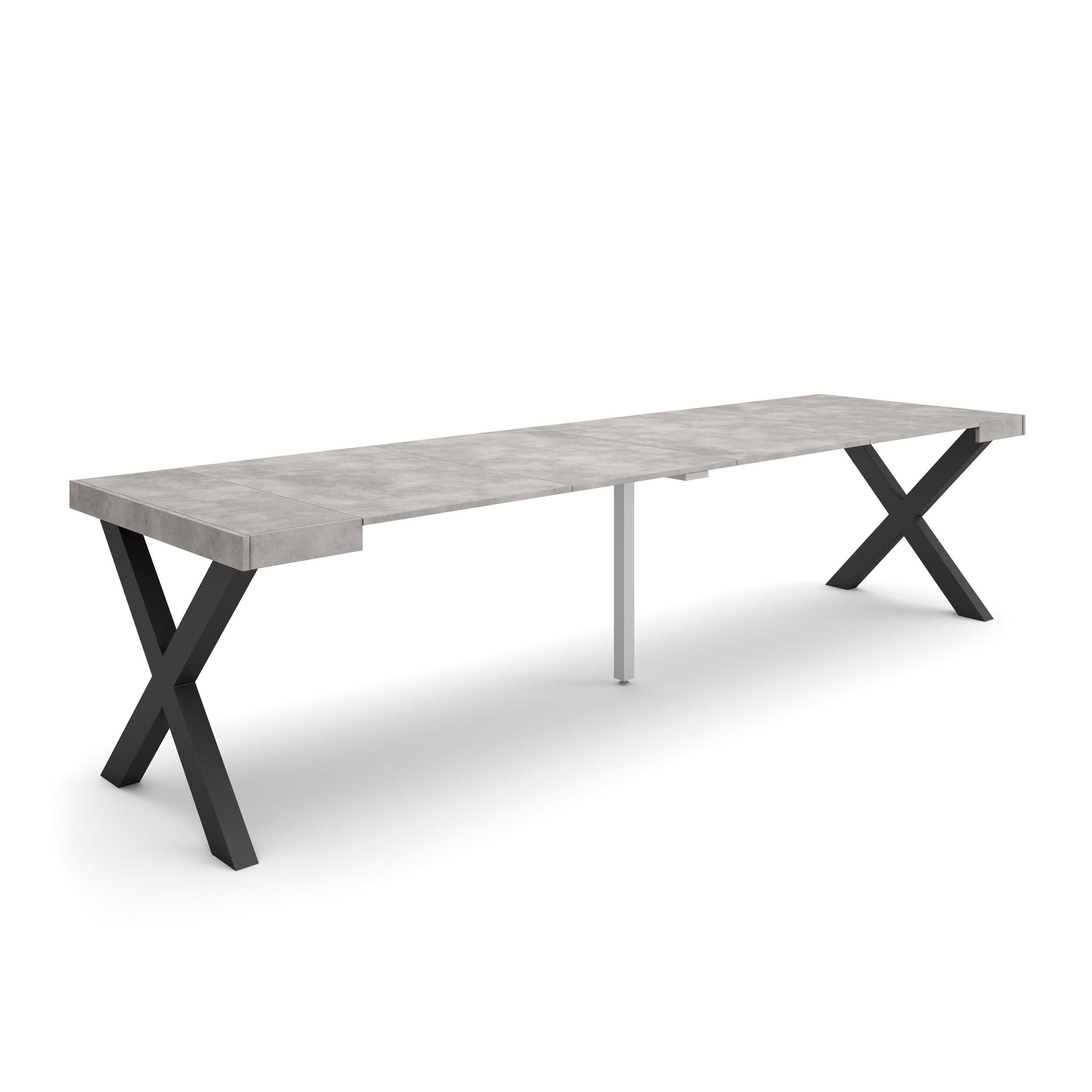 Consolle allungabile, 58 fino 302x90x73cm, Per 14 persone, Gambe in legno, grigio cemento RF2822