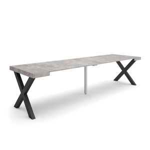 Consolle allungabile, 58 fino 302x90x73cm, Per 14 persone, Gambe in legno, grigio cemento RF2822