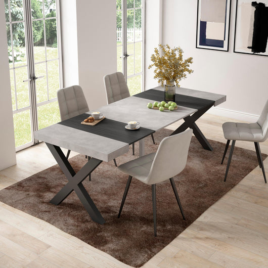 Consolle allungabile, 58 fino 222x90x73cm, Per 10 persone, Gambe in legno, grigio cemento RF2797