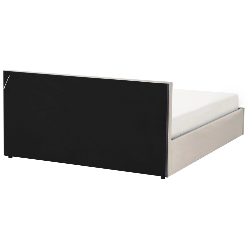 Letto matrimoniale in tessuto beige con LED 160 x 200 cm con contenitore elegante semplice