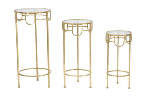 Set di Tavolinetti Porta Telefono in Metallo Dorato - 3 Pezzi Ø 33x70, Ø 28x60, Ø 23x50 cm