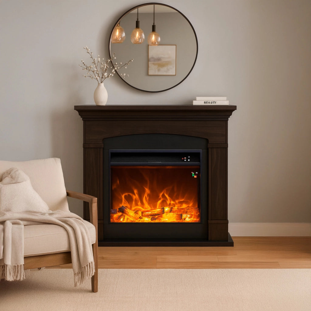Caminetto Fuego Monica Wenghe 1500w a Parete Con Cornice Telecomando e Bruciatore 1500w Wenge
