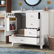 Mobile sottolavabo ¨C Minimal ¨C Bianco, 81cm, 3 cassetti, ripiani, salvaspazio