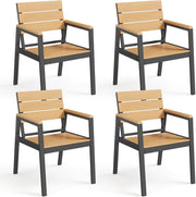 Sedie da Giardino Set di 4, Sedie da Esterno Alluminio Resistenti e Impermeabili con Finitura a Vena di Legno, Seduta di Dimensione Maggiorata che Supporta 160 kg, Facili da Pulire, Naturale