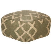 Pouf con motivo geometrico in iuta e lana tessuto a mano di colore verde e beige 50 x 50 cm soggiorno