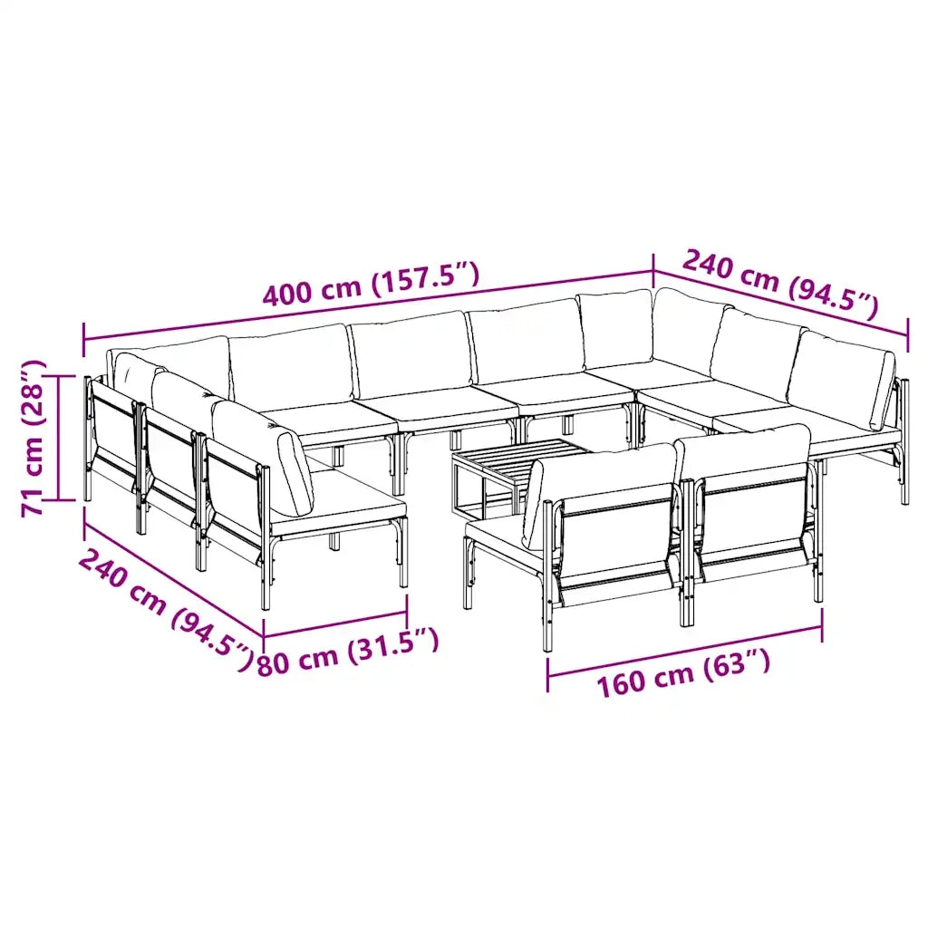 vidaXL Set Divano da Giardino 12 pcs Antracite Acciaio