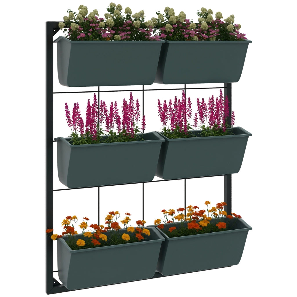 Orto Verticale 3 Livelli con 6 Vasi ¨C zephmum ¨C Acciaio e Plastica Verde 52x14x66cm