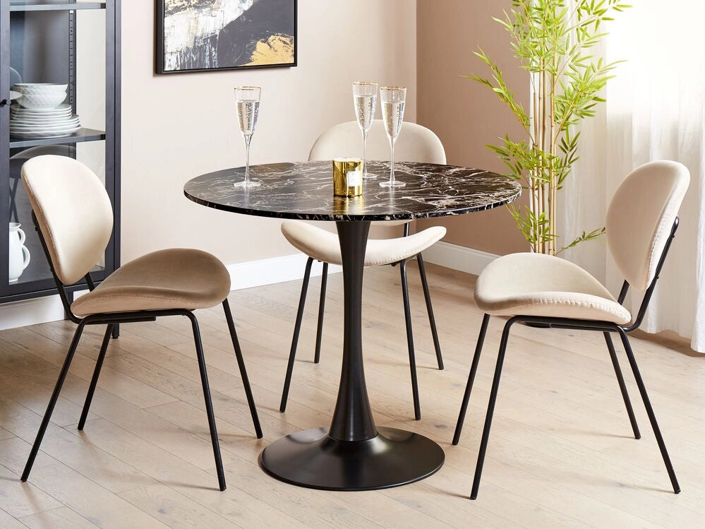 Tavolo da Pranzo Tondo 90 cm effetto marmo nero Base in Metallo nero tavolo da cucina rotondo industriale da 90 cm
