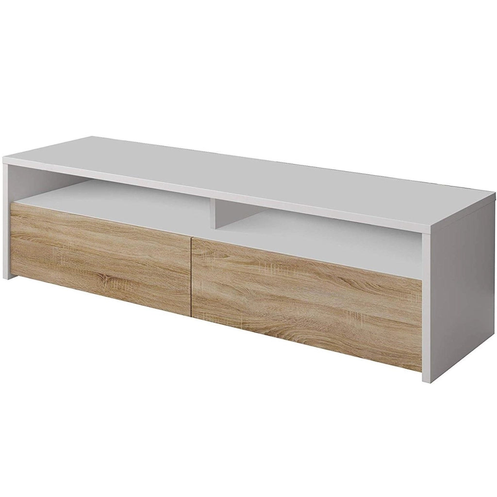 Mobile Soggiorno Porta Tv Moderno Parete Attrezzata Con 2 Ante E 2 Vani A Giorno Mobiletto Salvaspazio Da Terra Per Televisione Soggiorno Salotto Camera Da Letto 130 x 40 x 35 Cm Bianco E Rovere