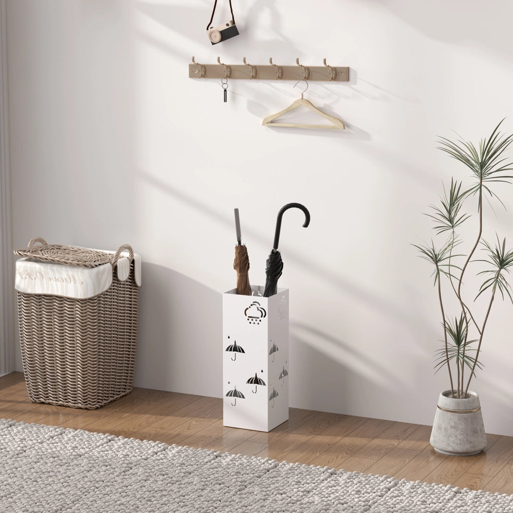 Portaombrelli in Acciaio con Bandeja e Ganci ¨C zephmum ¨C 15,5x15,5x41 cm Bianco