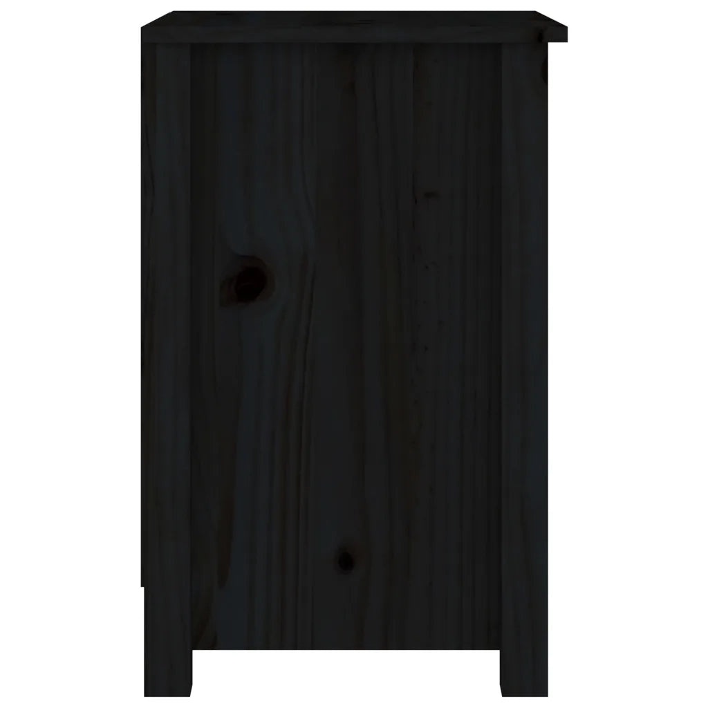 Set di 2 Comodini | Armadio da Notte | Mobiletto da notte Neri 40x35x55 cm in Legno Massello di Pino