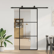 Porta Scorrevole con Ferramenta Nera 90x205 cm in Vetro ESG