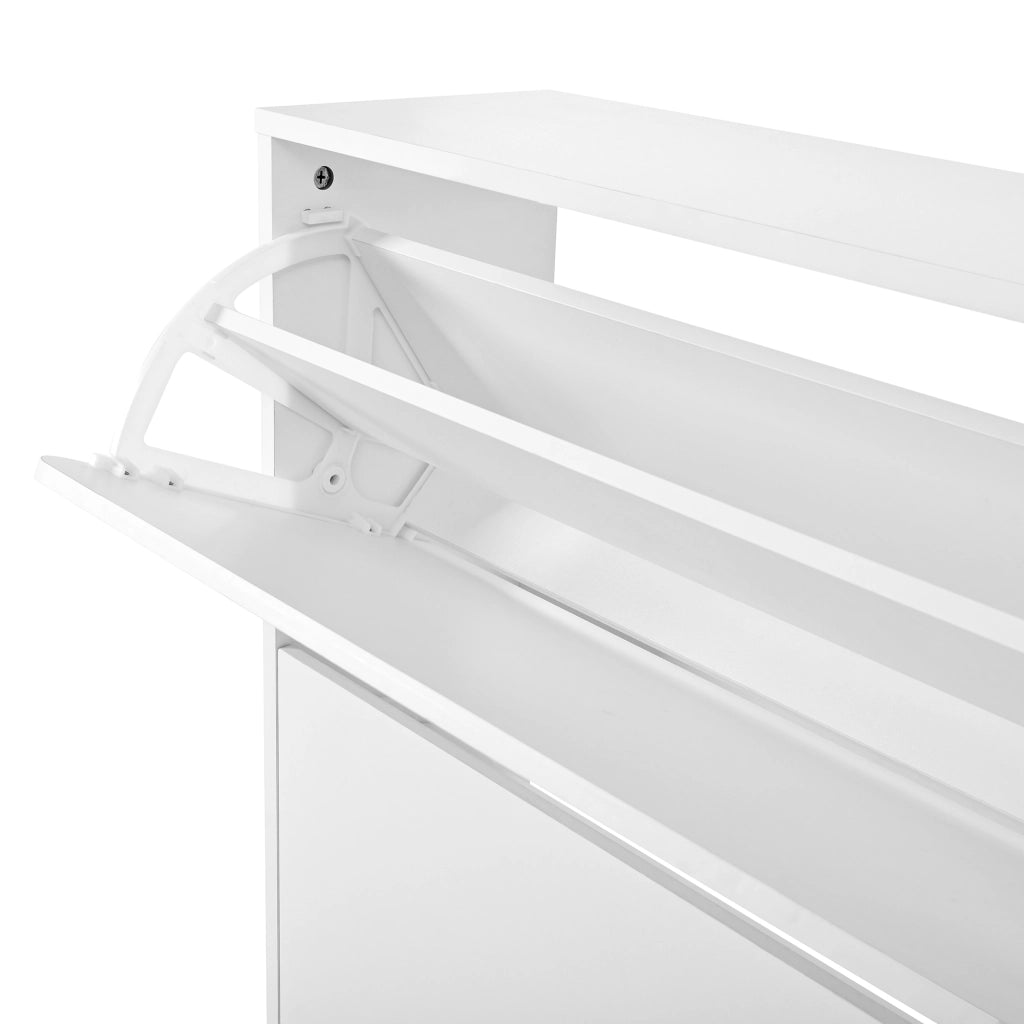 OKWISH Scarpiera con 3 Ante e Ripiani Interni, Senza Maniglie, per Ingresso o Balcone, MDF Bianco, 73 x 24 x 120 cm