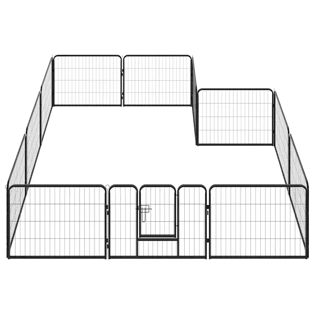 Box per Cani con 12 Pannelli in Acciaio 80x60 cm Nero 170573