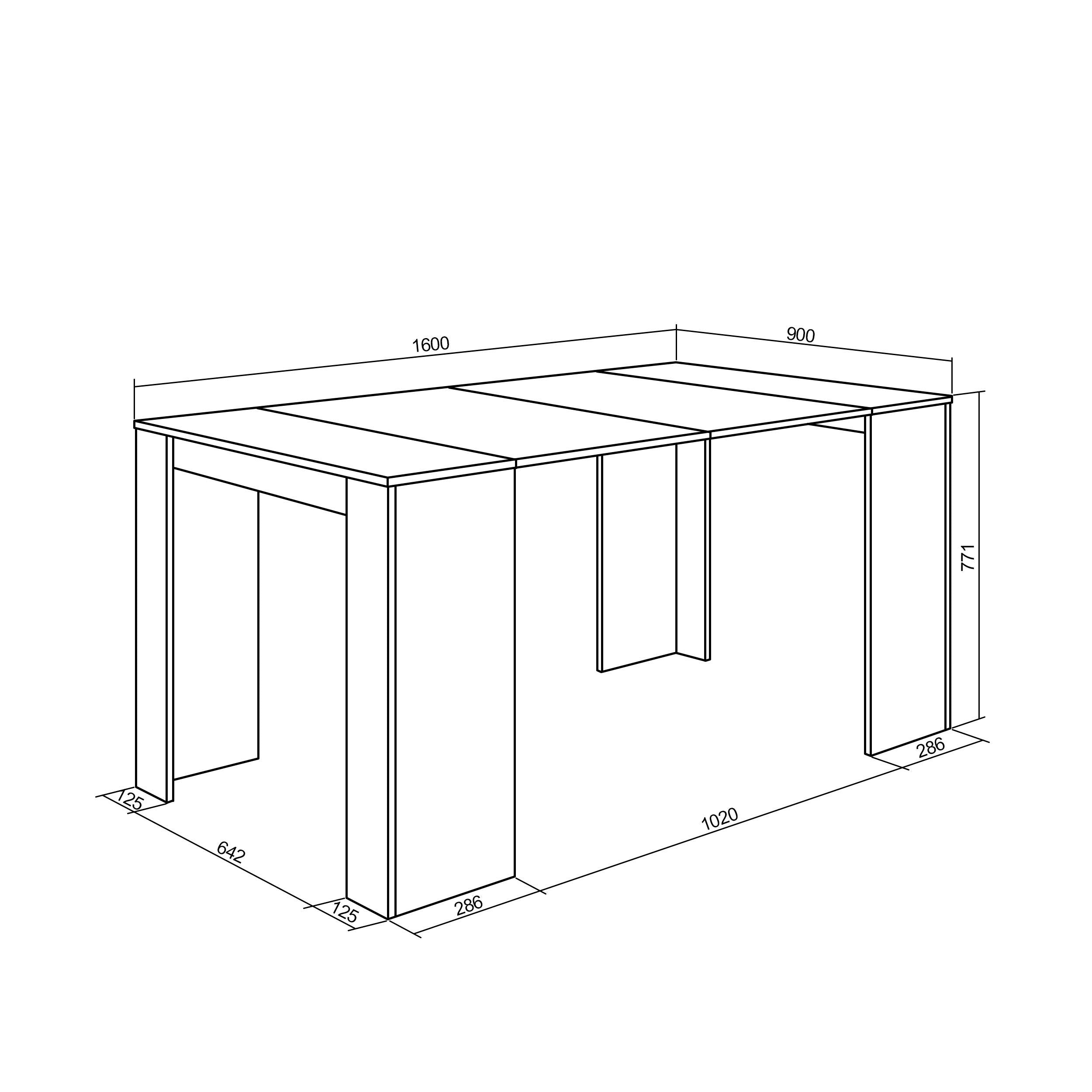 Consolle allungabile, 160x90x77cm, Per 8 persone, Tavolo da pranzo, Nero RF2619