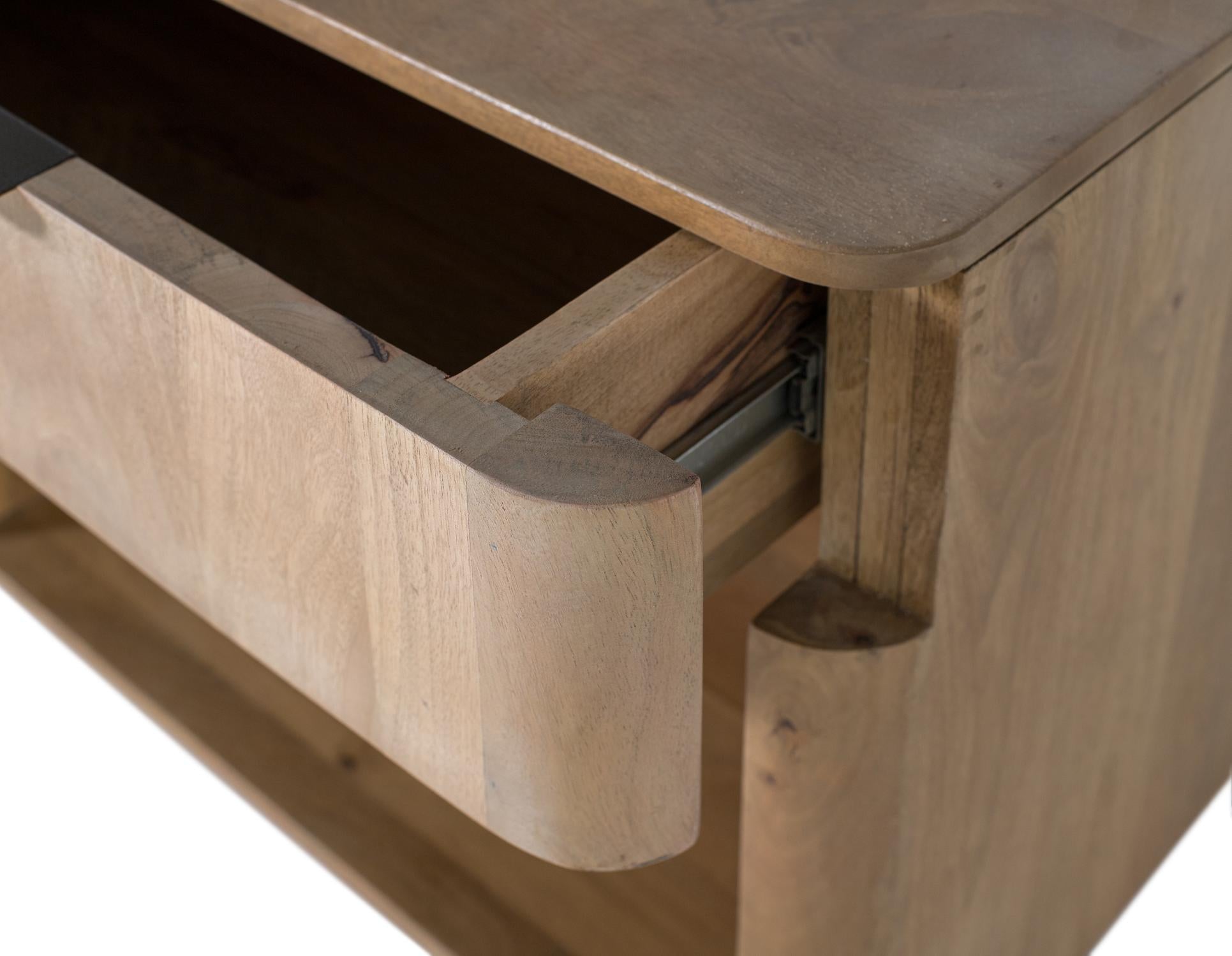 Comodino in legno di mango con angoli arrotondati