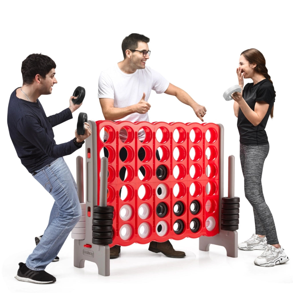 Forza 4 gigante con 42 anelli giganti dispositivo di scorrimento a sgancio rapido, Gioco per bambini adulti Rosso-Giochi su prato