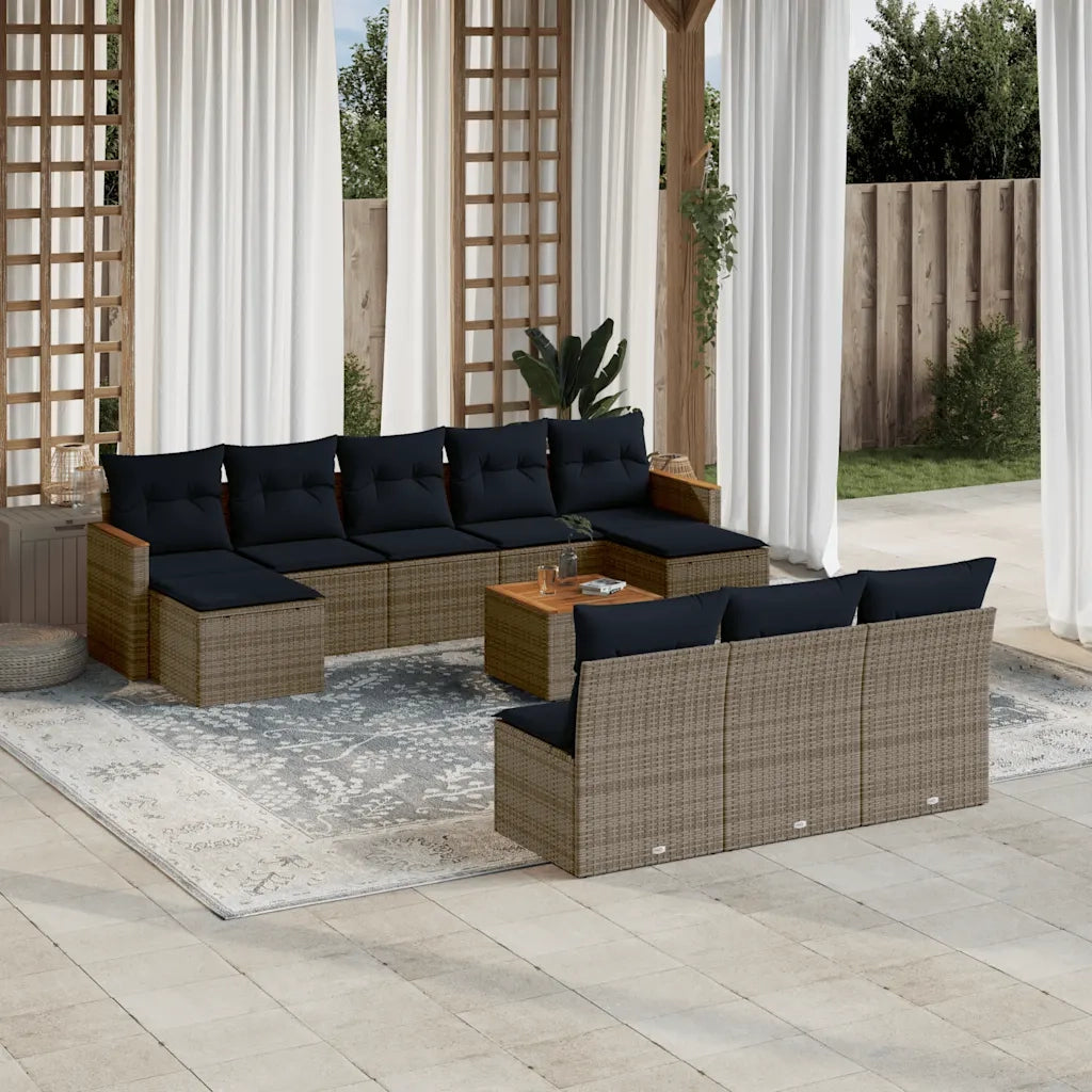 Set Divani da Giardino 11 pz con Cuscini Grigio in Polyrattan 3226397