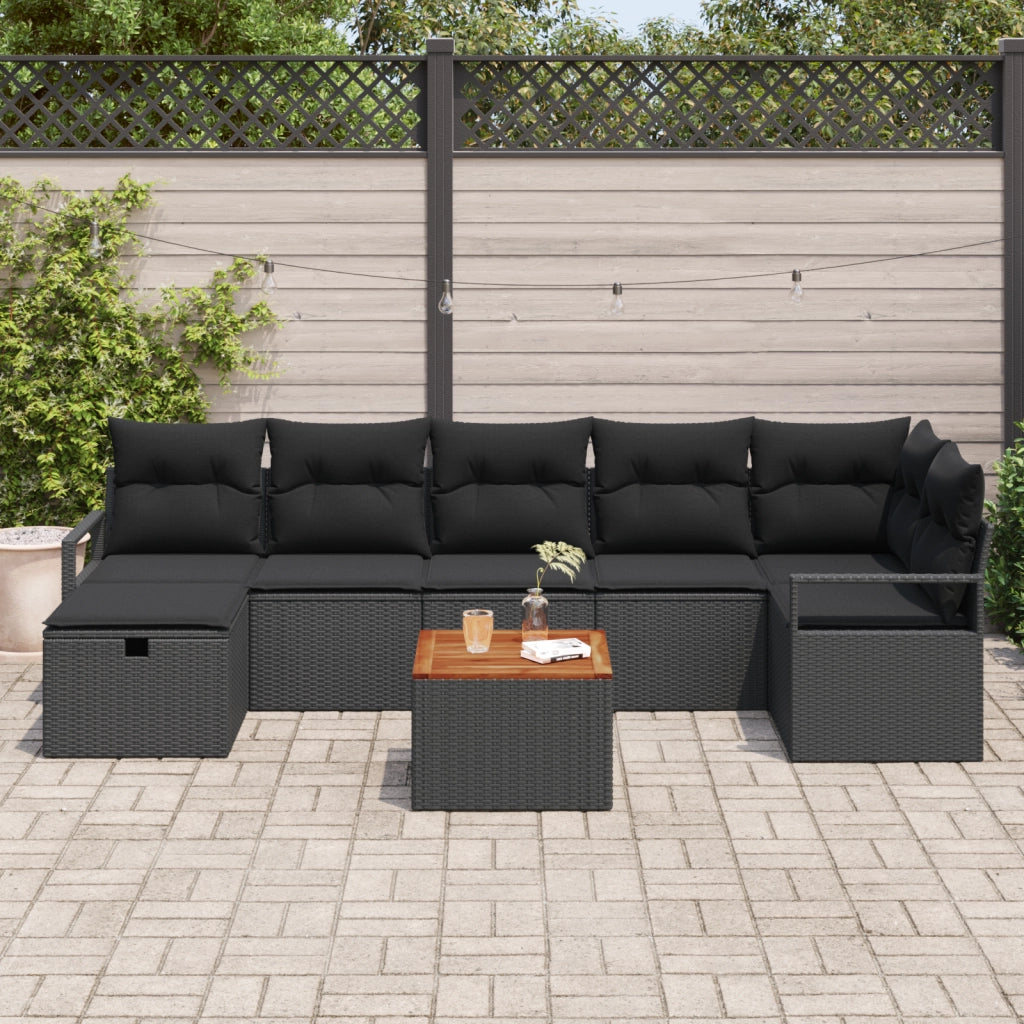 Set Divano Giardino 8 Pezzi con Cuscini - Rattan Polyrattan Nero