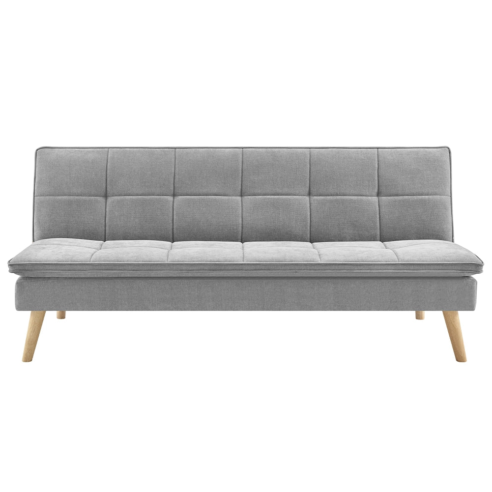 Divano Letto Reclinabile 3 Posti Ergonomico in Tessuto Grigio con Gambe in Legno