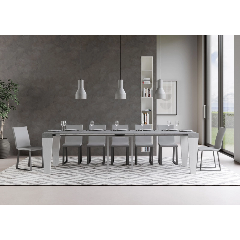 Consolle allungabile 90x40/300 cm Spimbo Mix piano Bianco Frassino - Cemento/Bianco Frassino