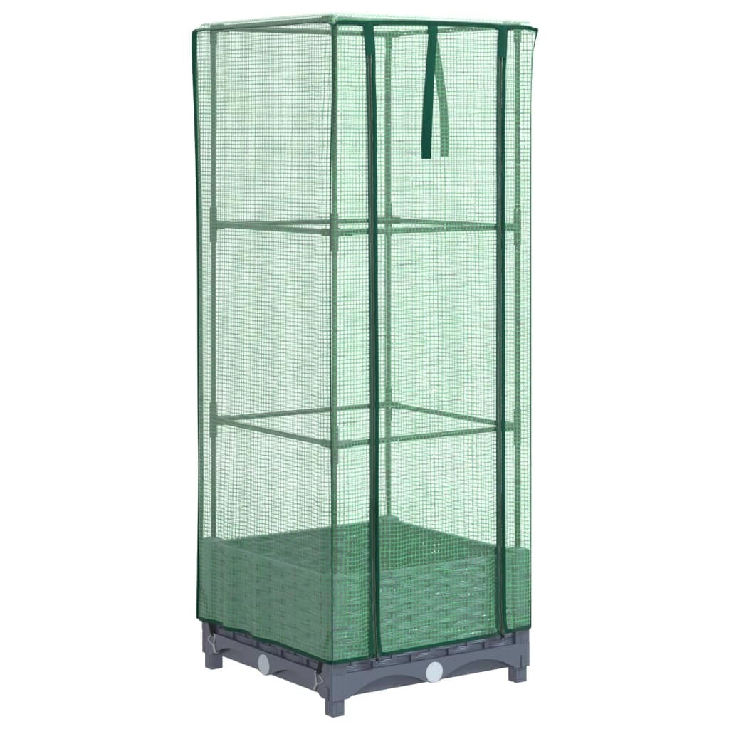 Aiuola rialzata/fioriera con copertura effetto rattan 40 x 40 x 123 cm blu/grigio 02_0038771