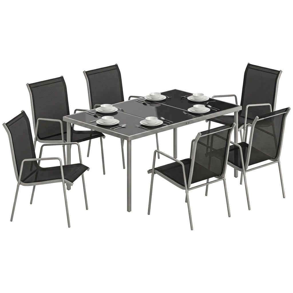 Set Giardino 6 Posti con Sedie Impilabili ¨C zephmum ¨C Argento 70x51x87cm