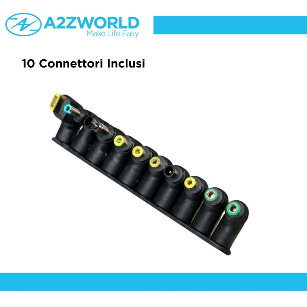 Alimentatore Universale Laptop 120W, Output 15–20V 6A, 10 Connettori